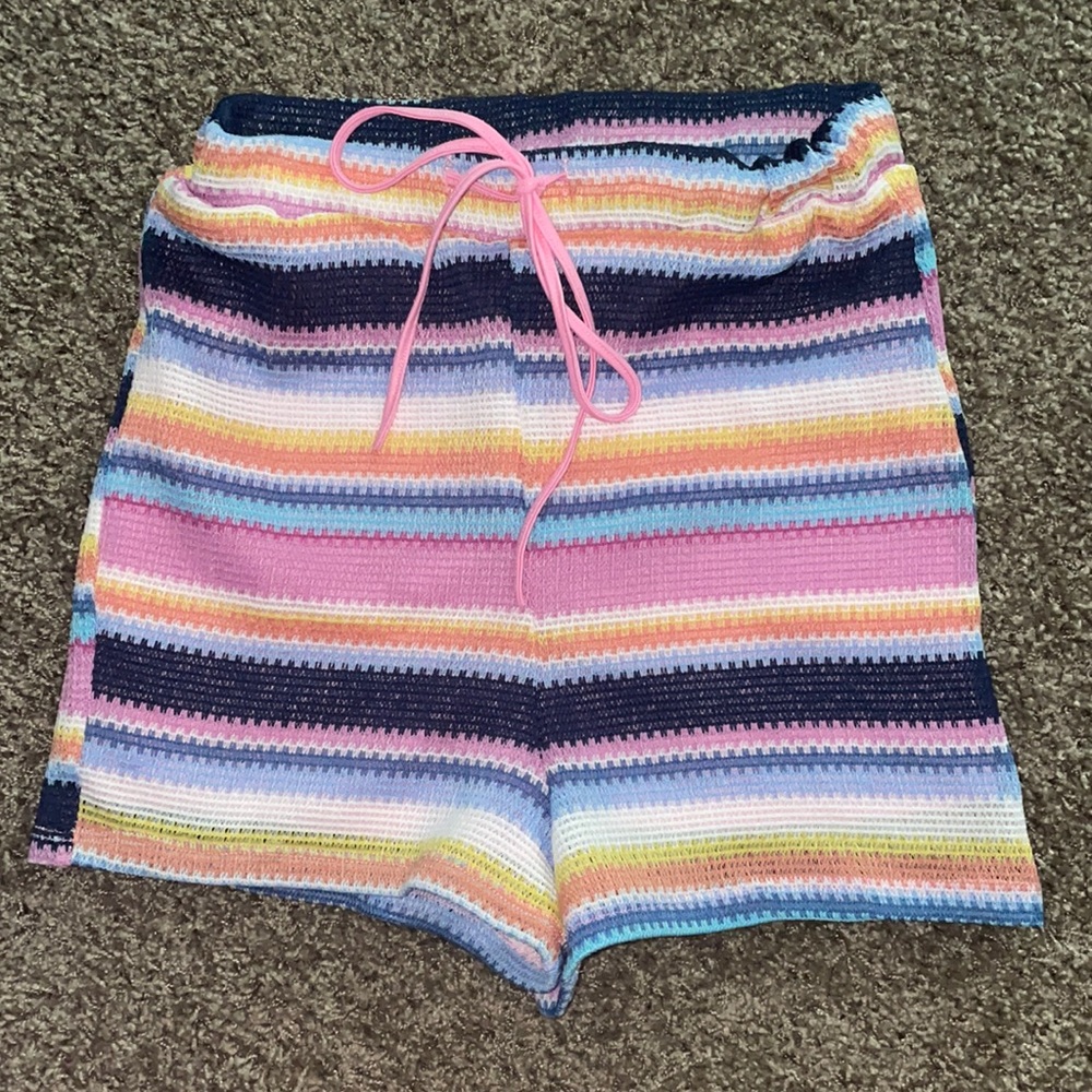 High waisted striped mesh shorts